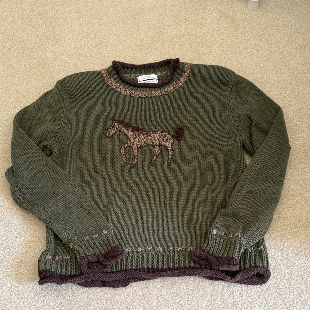 Christopher & Banks Green Sweater with Horse Design